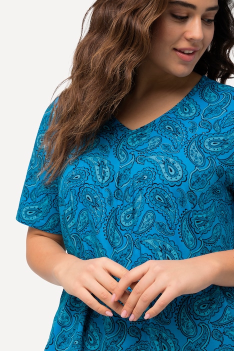 T-Shirt, Paisley, A-Linie, V-Ausschnitt, Halbarm