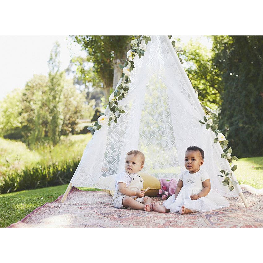 Robe de cérémonie effet 2 en 1 bi-matière pour bébé fille - Ecru