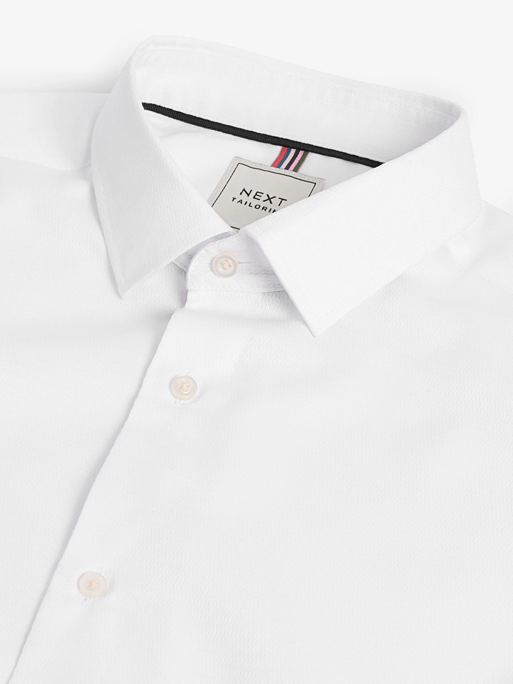 Wit/blauw - Slim Fit Easy Care Textured Single Cuff Smart Shirts 3 Pack