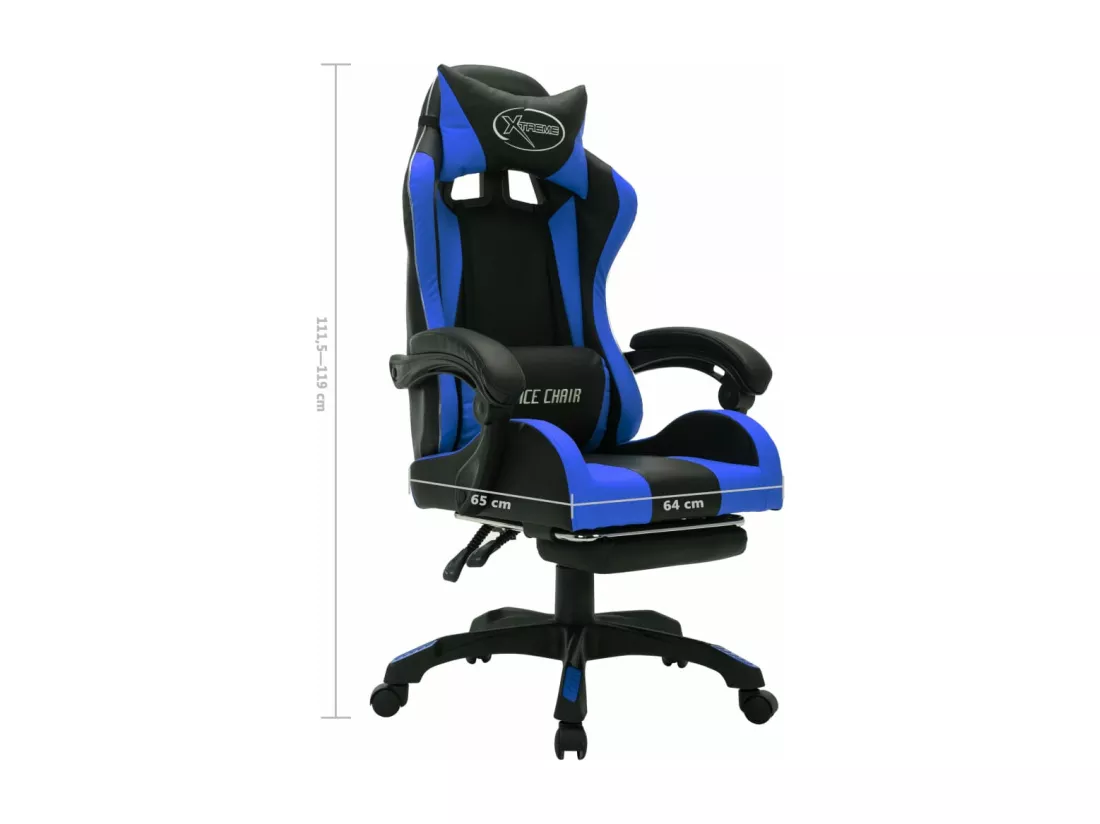 Fauteuil de jeux vidéo avec LED RVB Bleu et noir Similicuir
