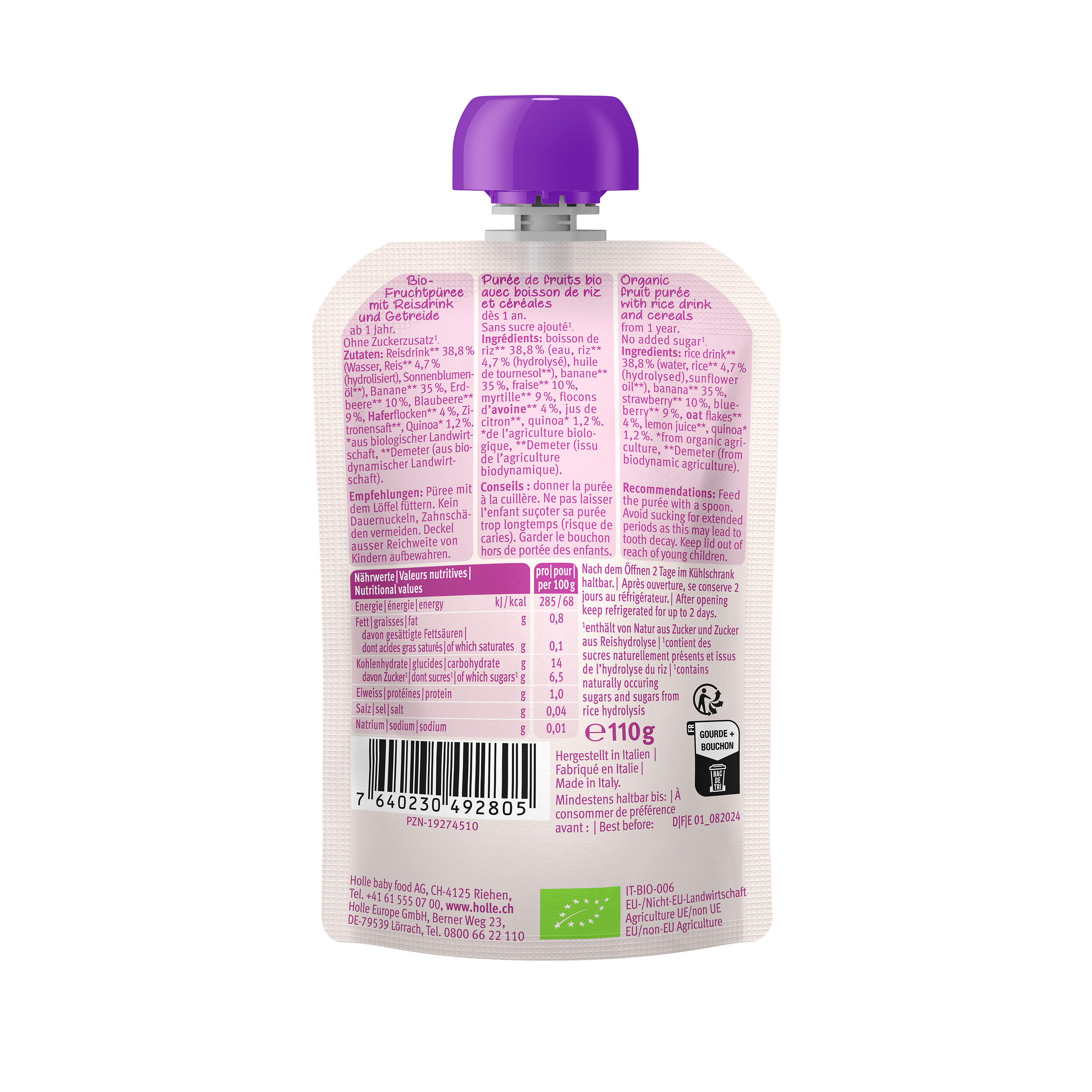 HOLLE Tiger Porridge<br>110 g, Beutel, Banane Beeren Hafer Quinoa