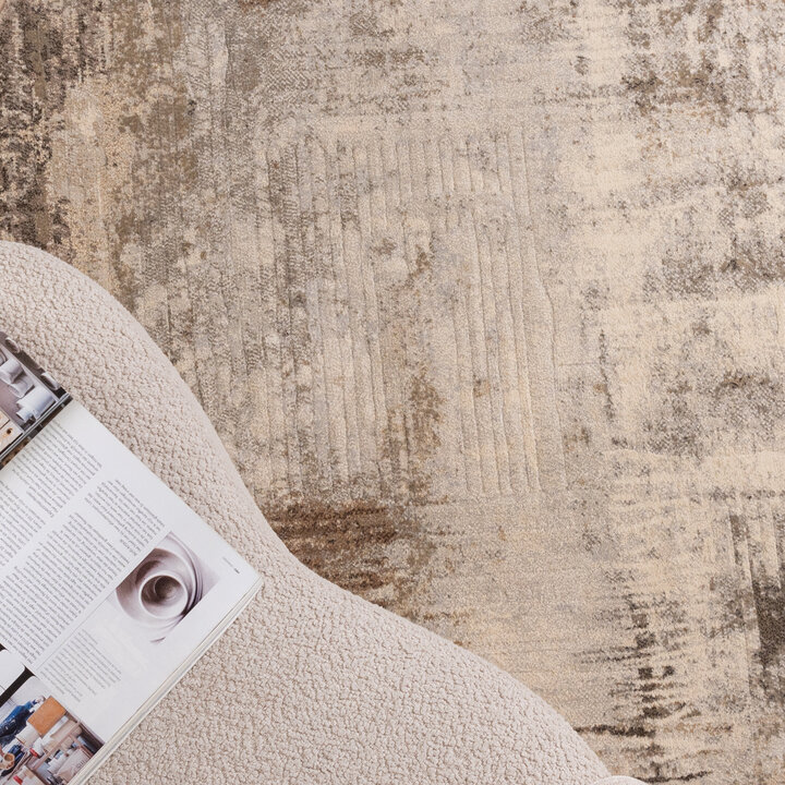 Rond abstract vloerkleed - Xavier Scratch Taupe/Grijs