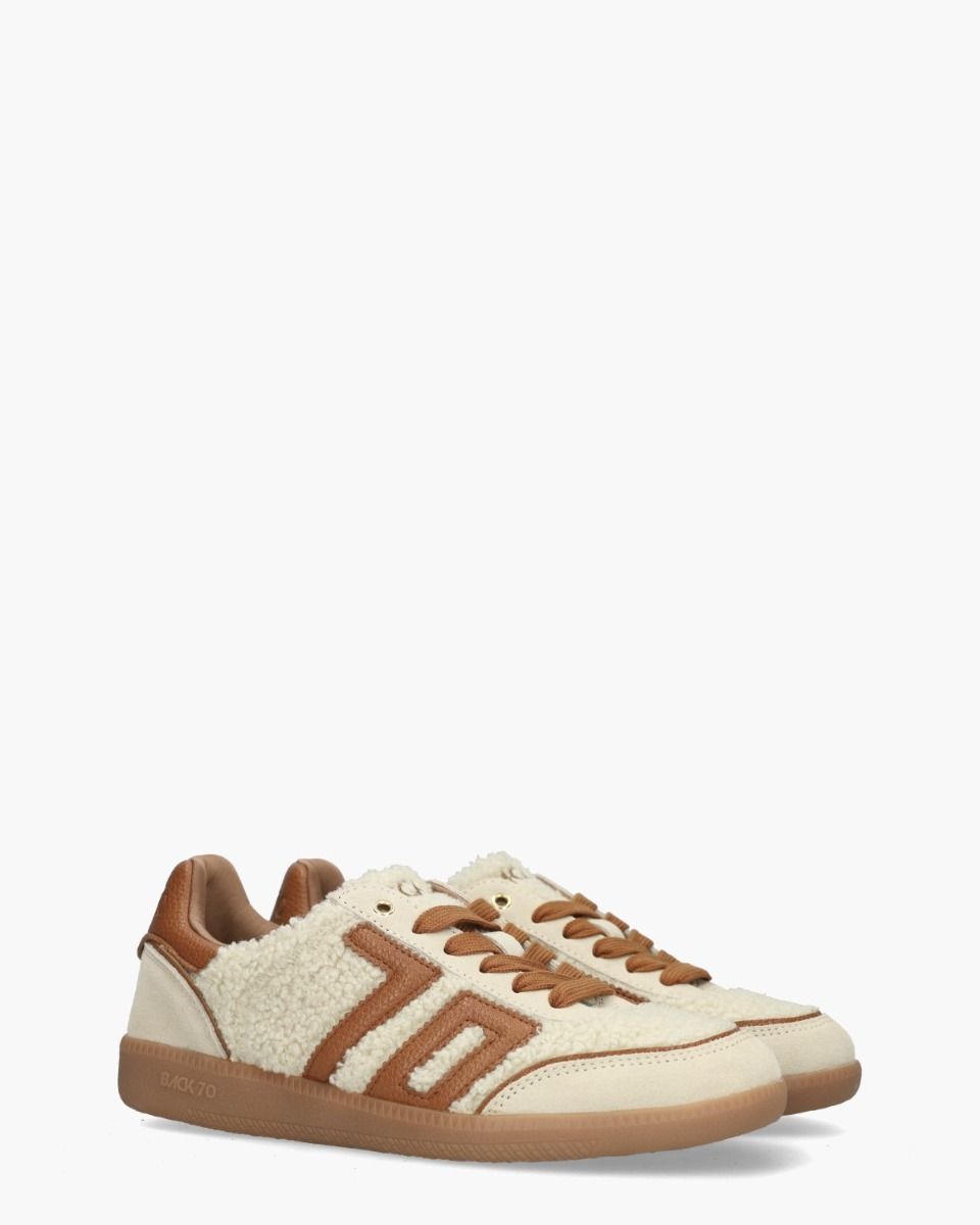 Back 70 Teddy Off-White/Cognac Damessneakers