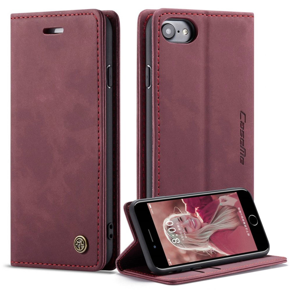 iPhone SE (2022/2020) / 8 / 7 / 6S Leder Tasche Flip Wallet Etui mit Kartenfächern - Dunkelrot