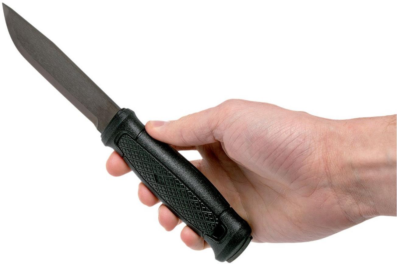 Mora Garberg Black Carbon bushcraftmes, leren foedraal