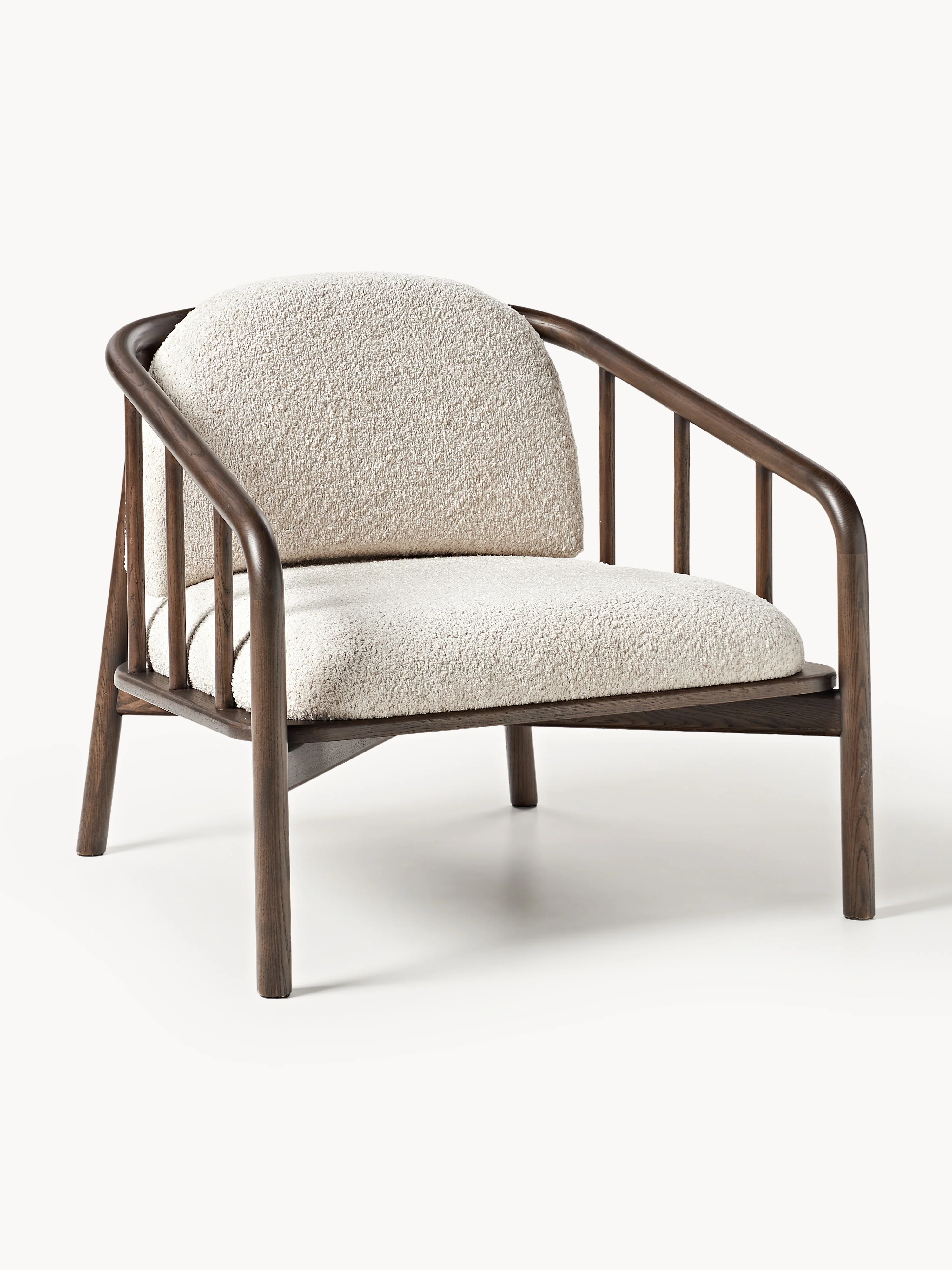 Loungefauteuil Balin van essenhout met teddy-bekleding
