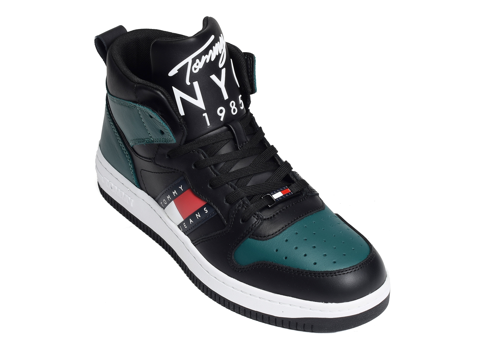 Leather mid cut basket 1076 noir vert