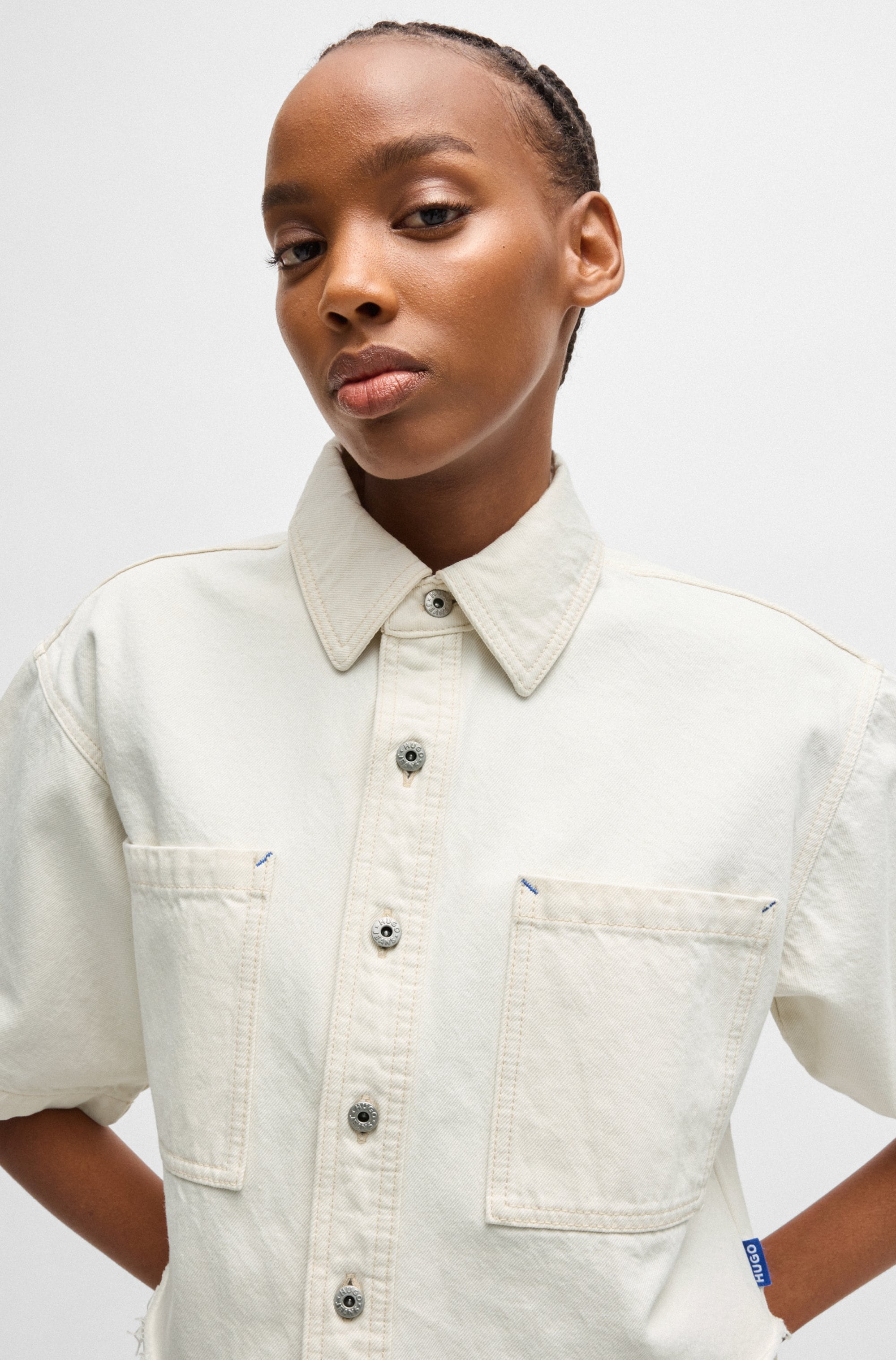 HUGO Blue Jeansbluse »Getecna« mit geschnittenem Saum