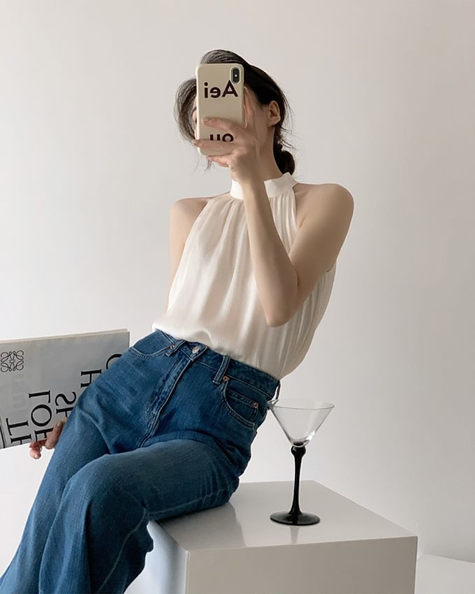 EFO - Effen blouse met halter en ruches