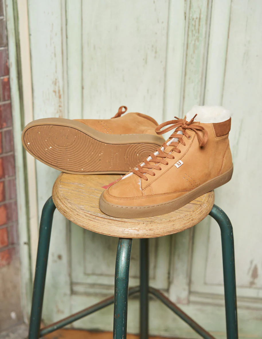 Baskets montantes Alexis - Cuir pull up terracotta fourré