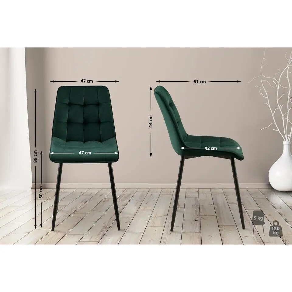 CLP Set van 2 Eetkamerstoel Gifford mat zwart Frame - Fluweel - groen