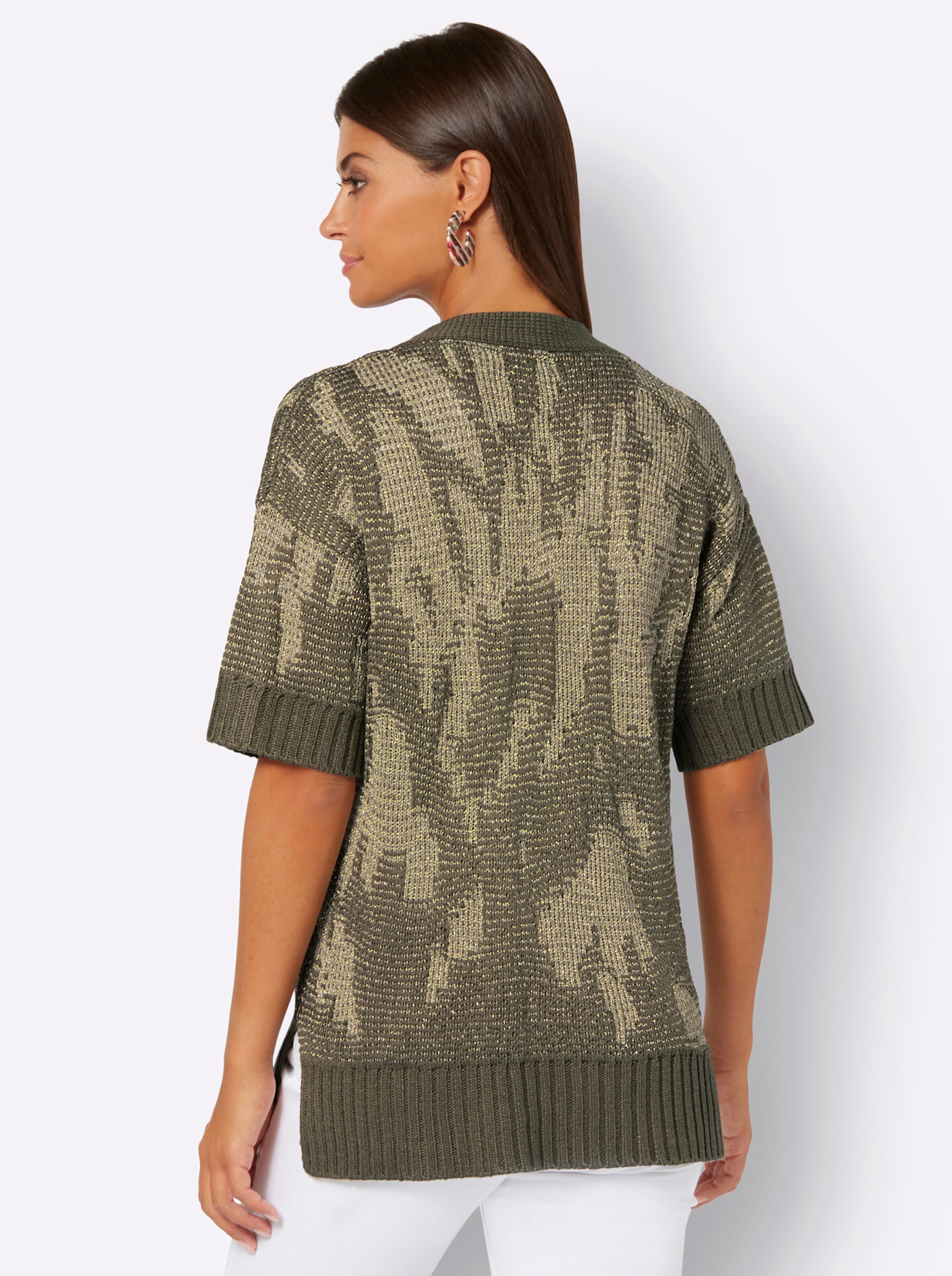 Strickjacke in khaki-goldfarben-gemustert