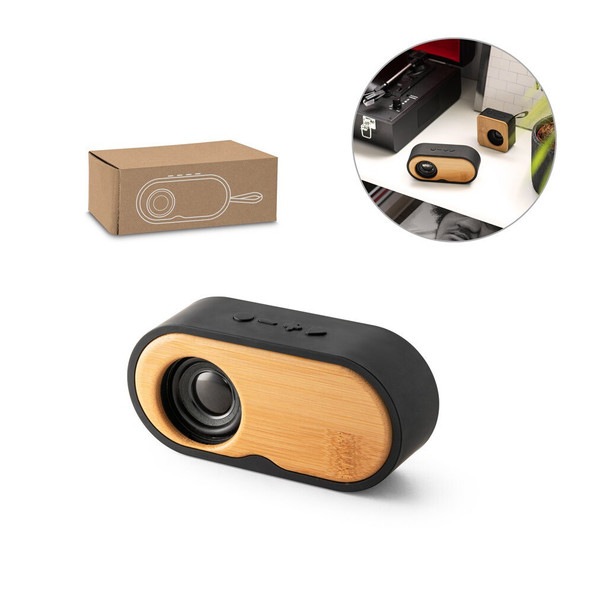 hi!dea 97095 - Haut-parleur portable 3W avec 5h d'autonomie fabriqué en bambou et en ABS recyclé (100 % rABS)