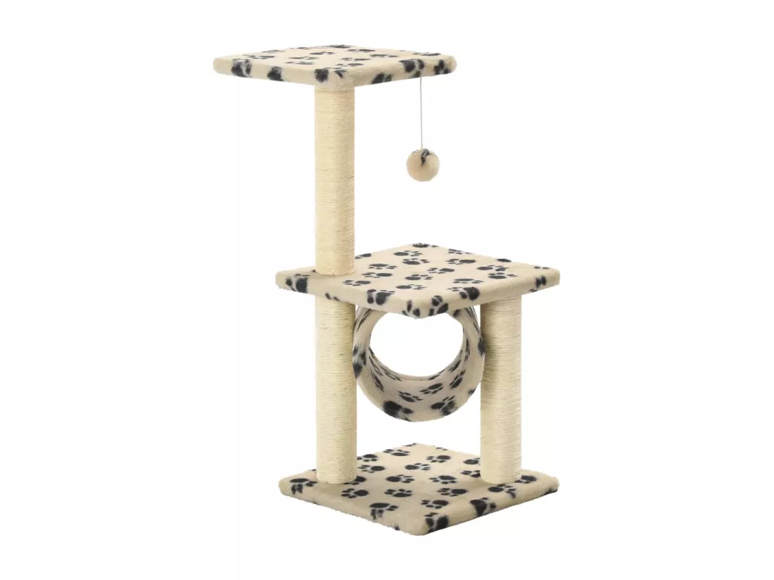 Arbre à chat avec griffoirs en sisal 65 cm Beige Motif pattes
