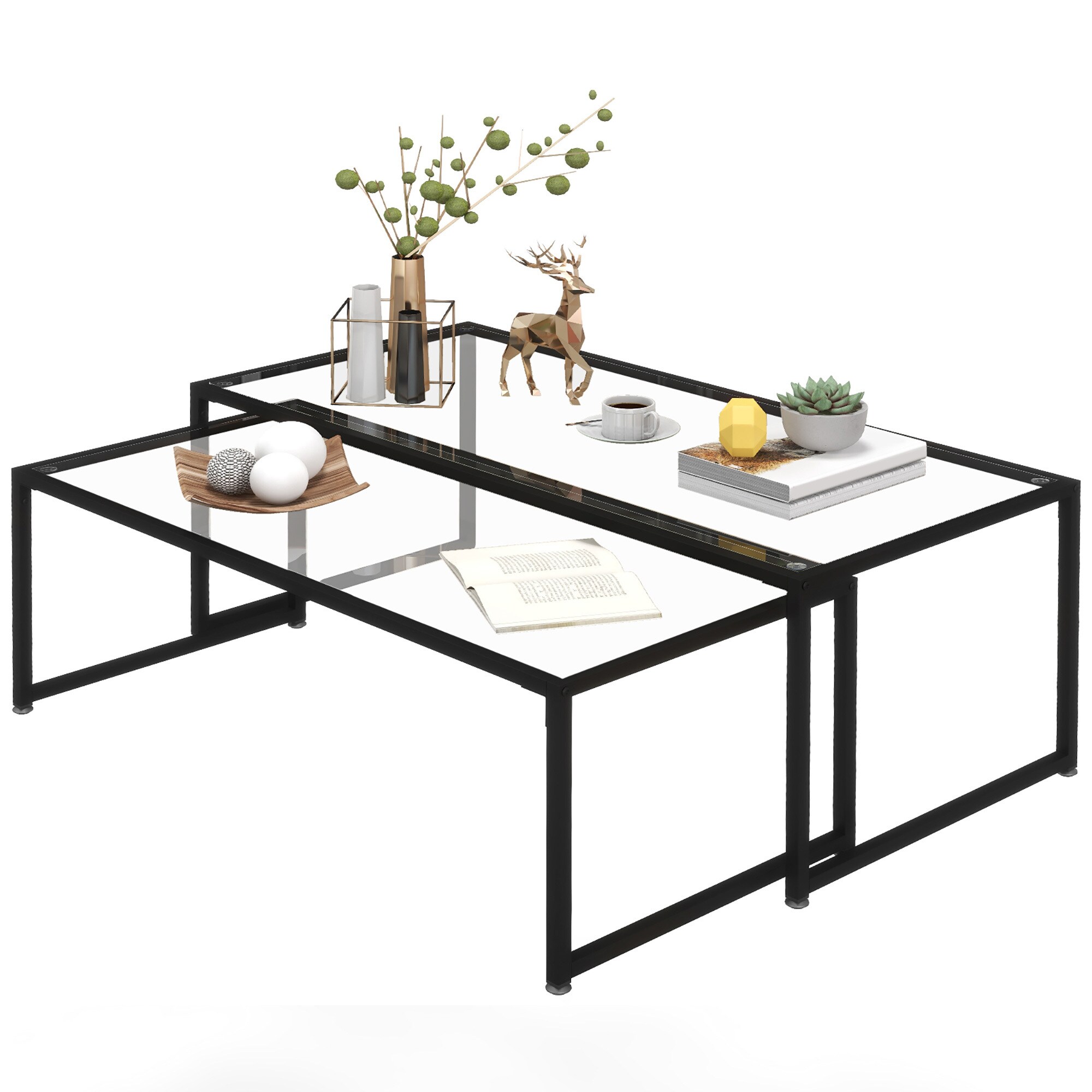 HOMCOM Couchtisch Set mit Glasobeflächen transparent 119L x 56B x 44,5H cm