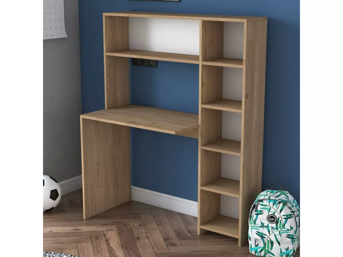 Bureau Callidora, Pupitre polyvalent, Table de bureau pour PC, Plan de travail, 113x40h142 cm, Chêne