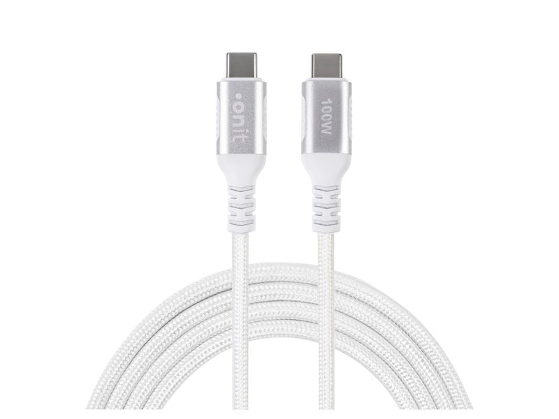 onit USB 3.1-Kabel USB C - USB C 2 m, Weiss Verbindungskabel mit geflochtener Nylonummantelung