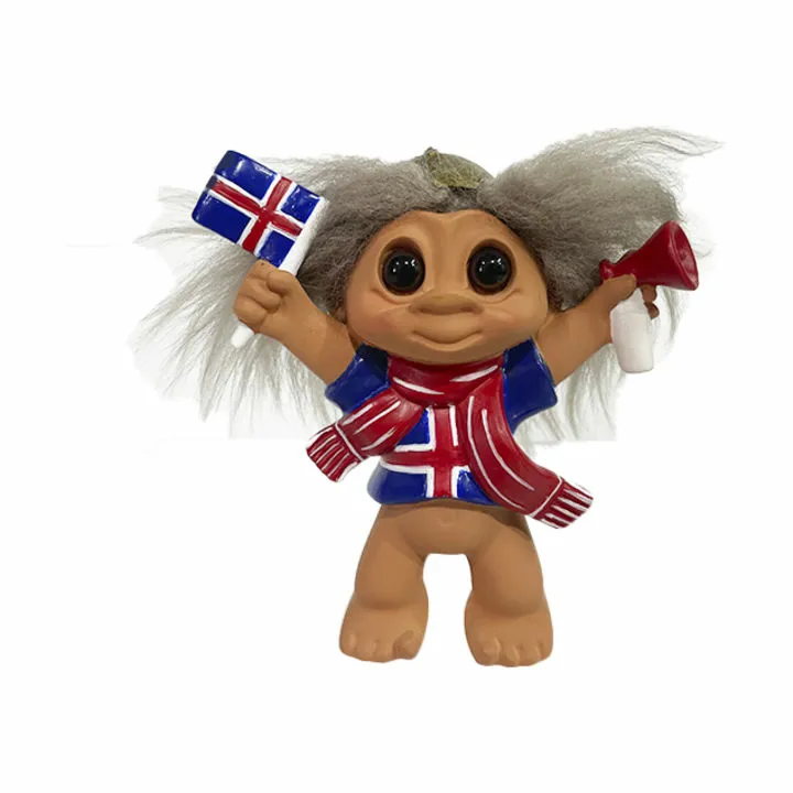 Lykketrold Figur - Islandsk Viking m. Flag