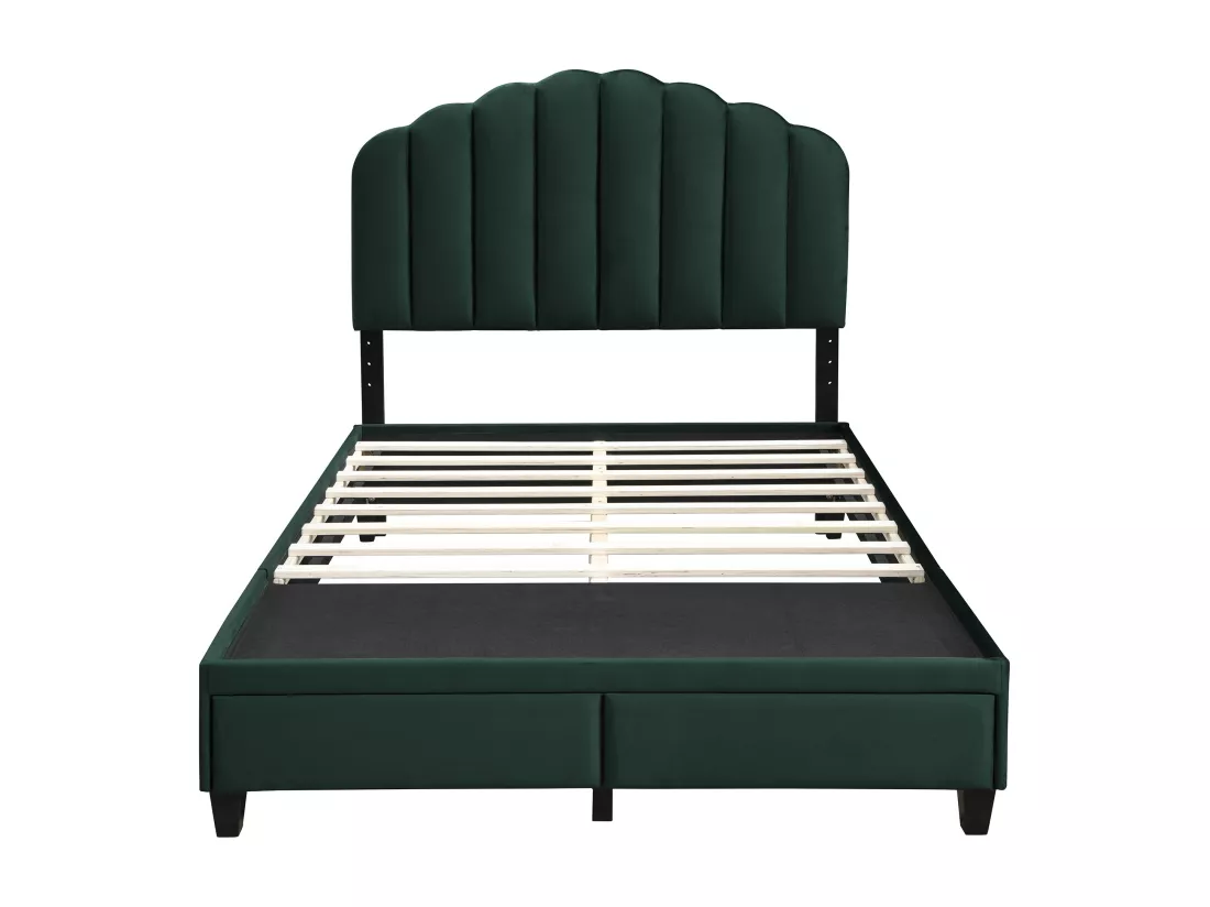 Lit 160 x 200 cm avec tiroirs - Velours - Vert sapin - ILISIO
