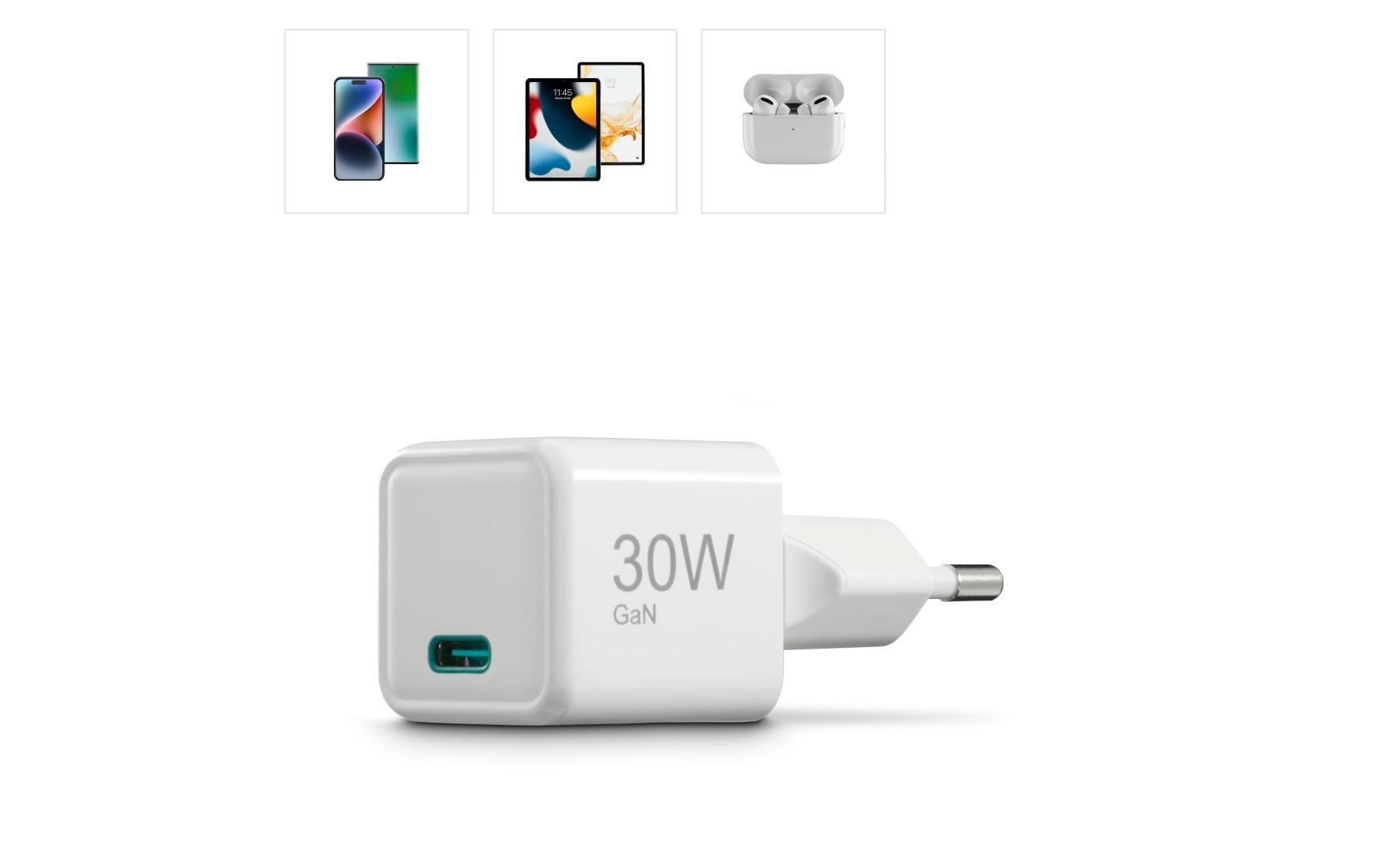 USB-Wandladegerät Gan charger USB-C 30 W WeissSuper-Mini-GaN-Ladegerät USB-C