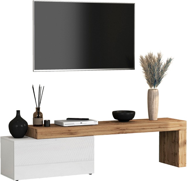 INOSIGN Lowboard »Chronos TV-Board, TV-Schrank« Breite verstellbar von 180 bis 260 cm, 1 Stk. tlg. Breite 220 cm TV-Board,Lowboard,1 Klappe und ein L-Förmiger Aufsatz