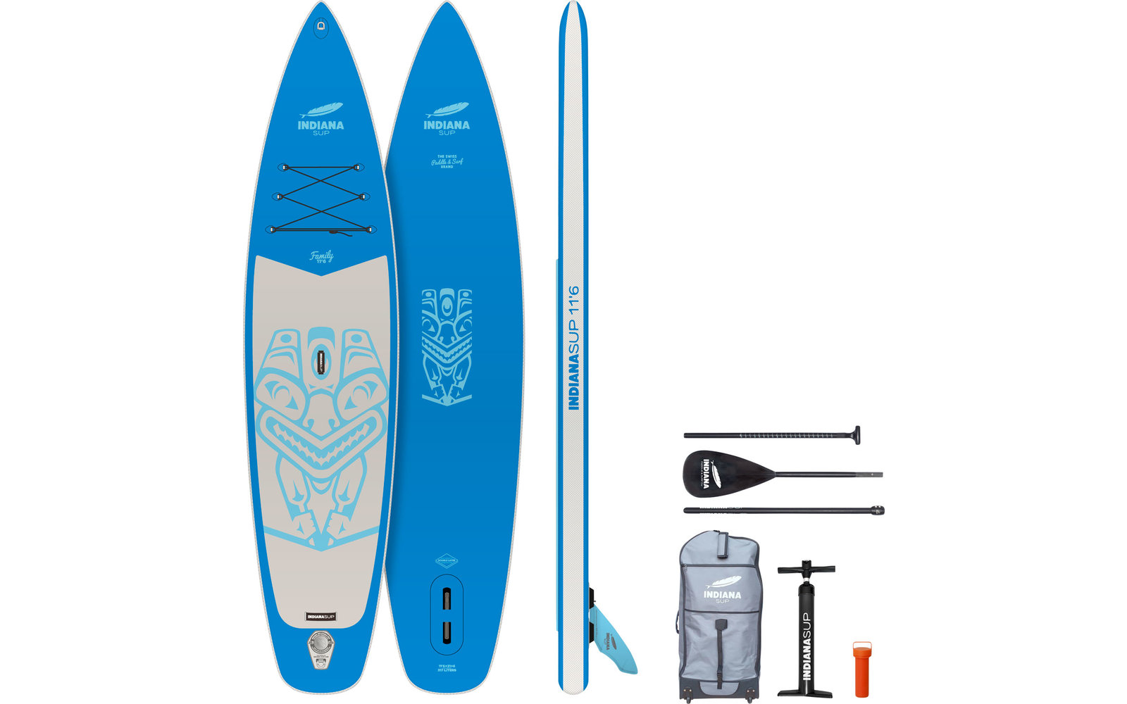 Indiana 11'6 Family Pack Stand Up Paddling-Board inkl. Paddel und Luftpumpe Blau