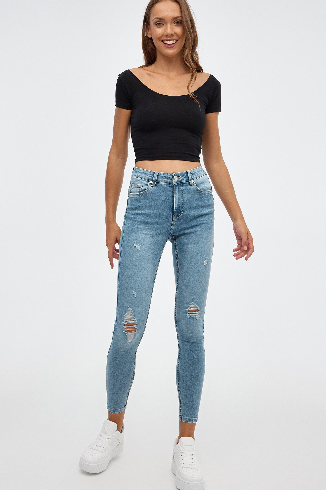Calça jeans skinny push-up de cintura média