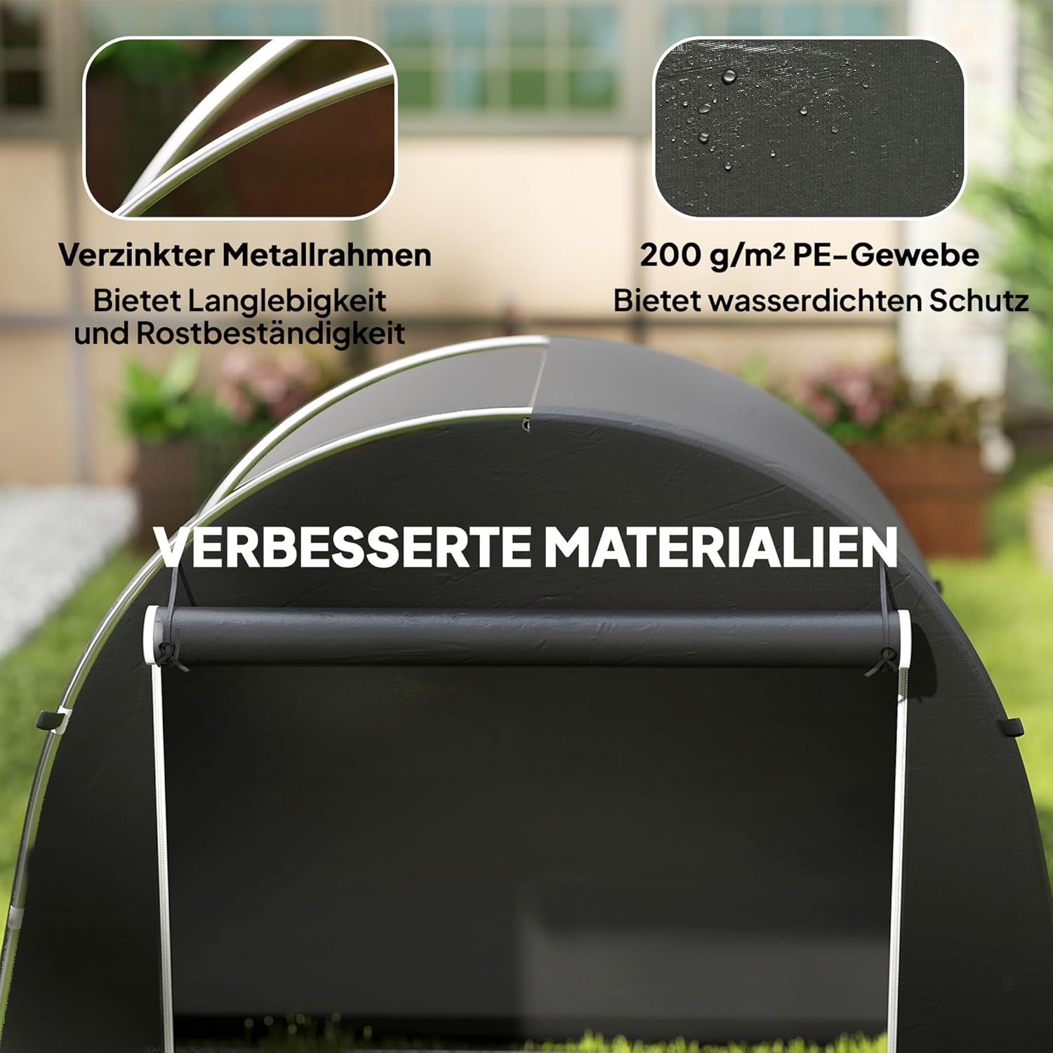 Outsunny Garagenzelt 245x120x200 cm wasserdicht Fahrradgarage mit aufrollbar Reißverschlusstür, wetterfest Lagerzelt Gerätezelt Carport für Fahrräder Gartengeräte Dunkelgrau
