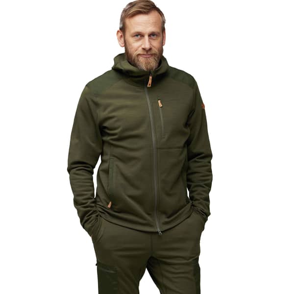 Veste polaire randonnée FJALLRAVEN KEB FLEECE HOODIE M DEEP FOREST