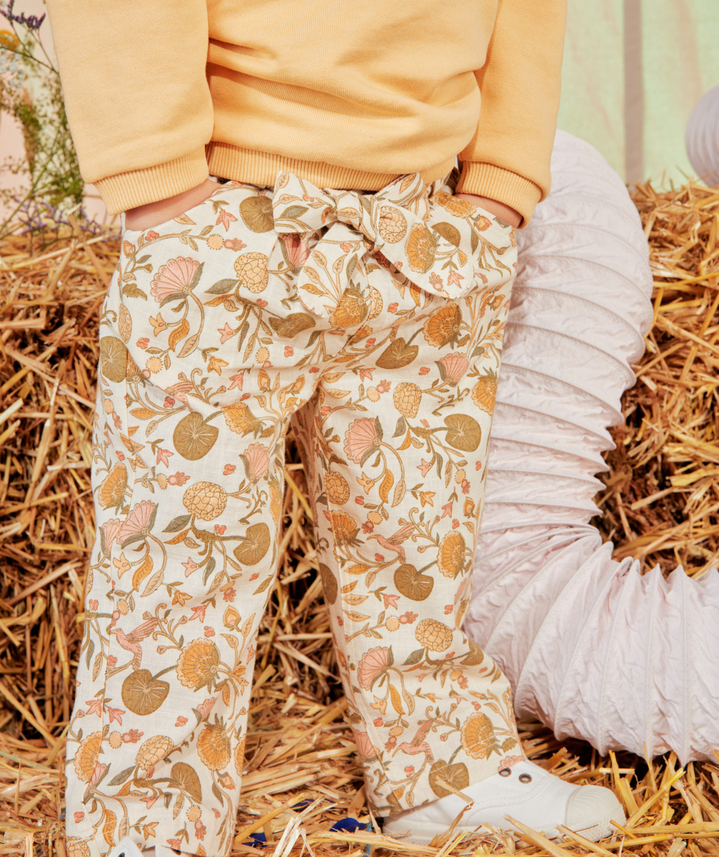 PANTALON DROIT FLUIDE BÉBÉ FILLE EN COTON IMPRIMÉ FLEURI