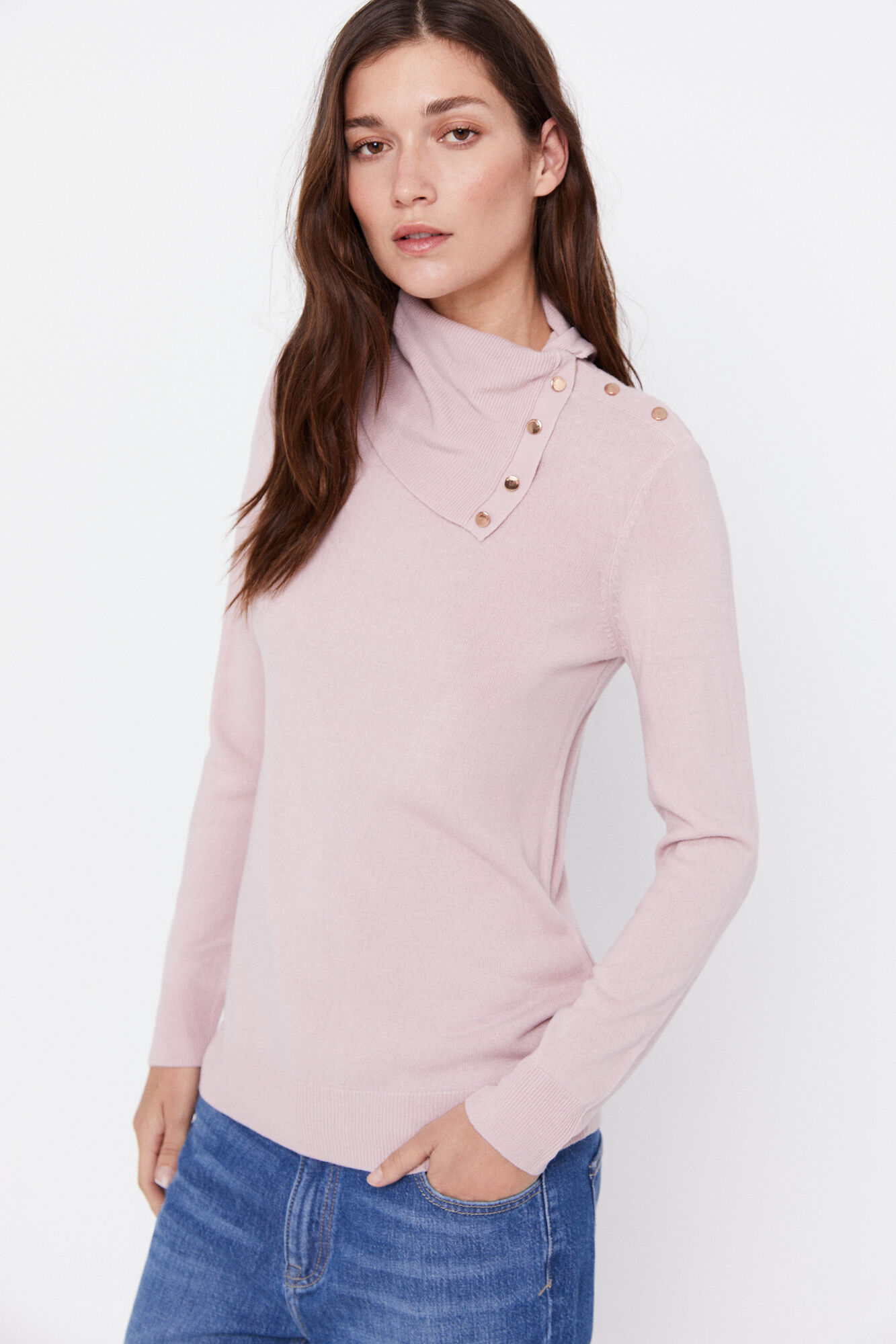 Camisa de malha macia com botões - Rosa