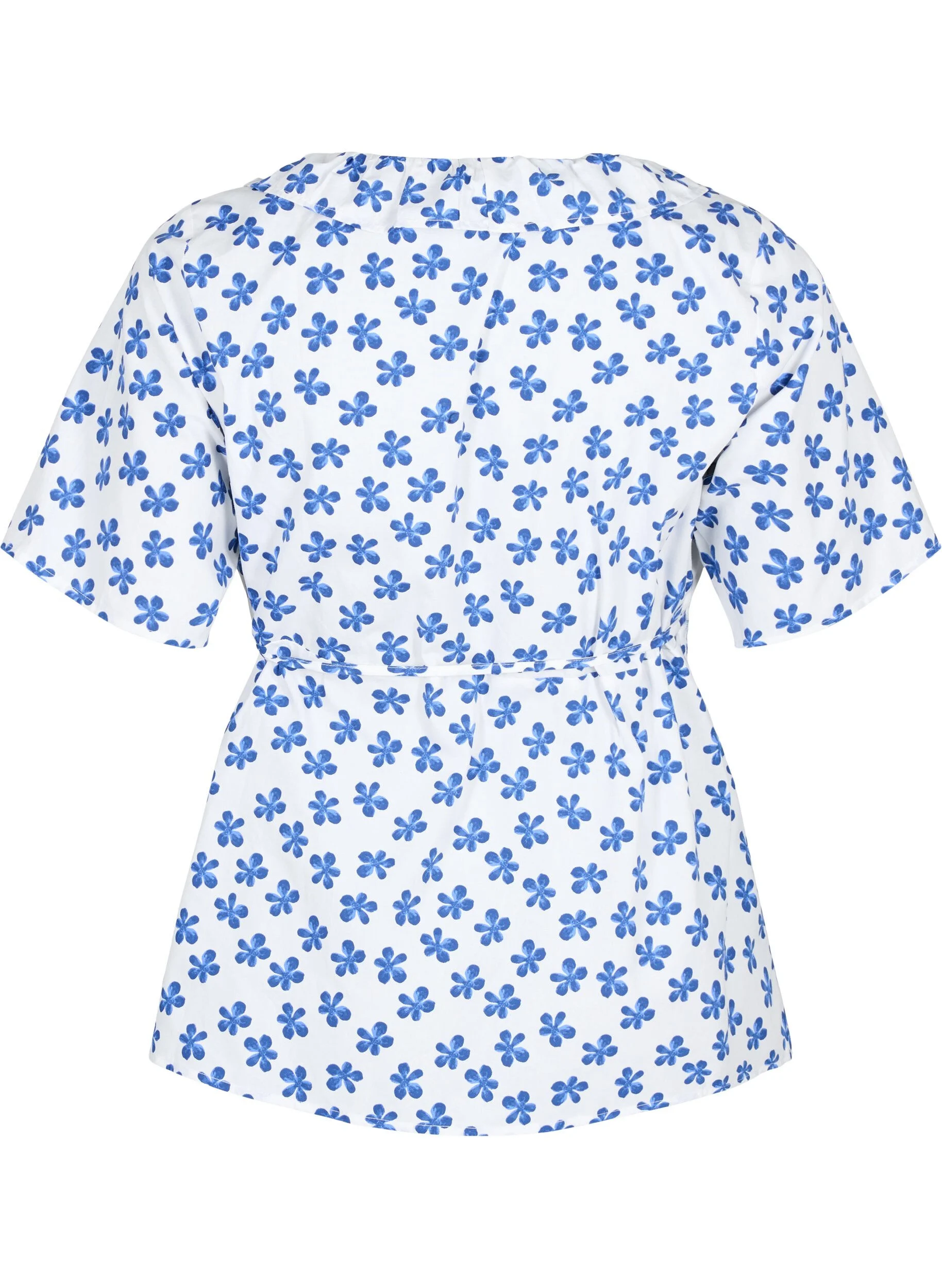 Wrapbluse i bomuld med blomsterprint