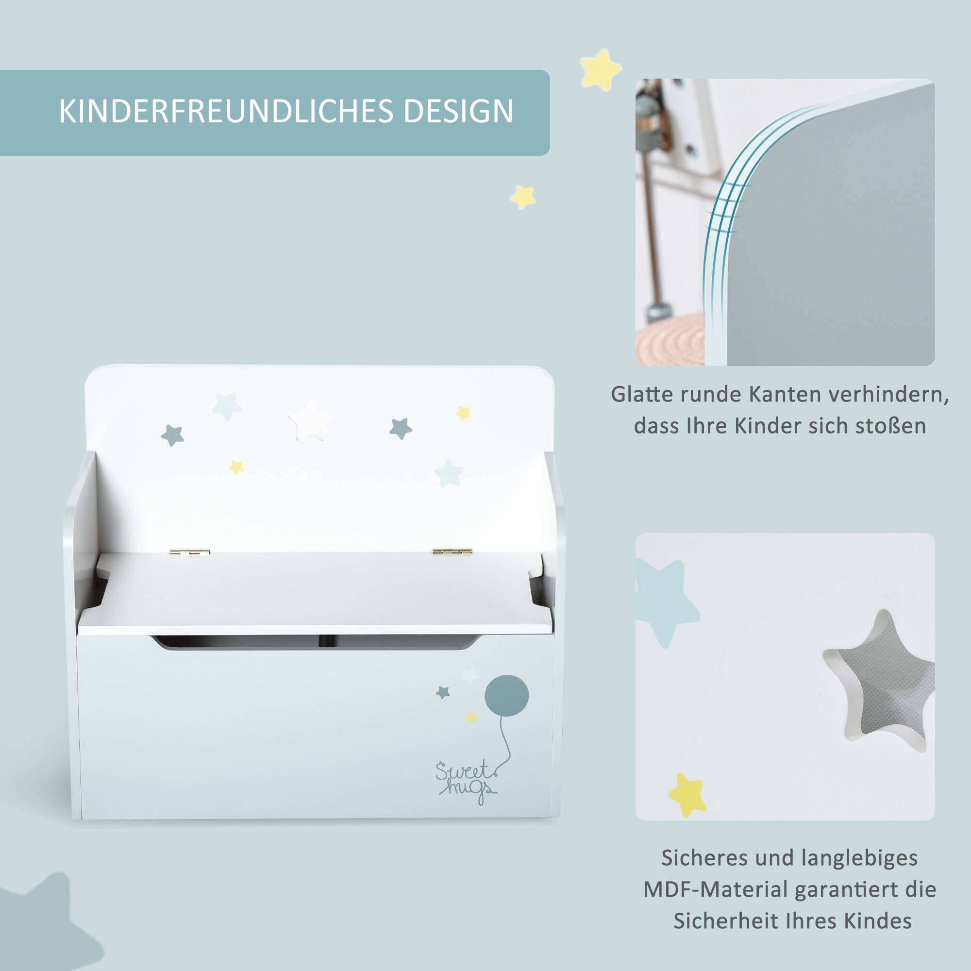 HOMCOM Kinderbank mit Stauraum hellblau 60 x 30 x 50 cm (LxBxH)