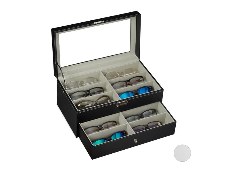 relaxdays Brillenbox für 12 Brillen 15.5 cm, Schwarz Brillenkasten