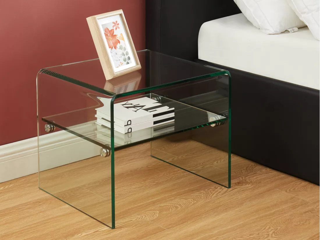Lot de 2 tables de chevet - 1 niche - Verre trempé - STILEOS