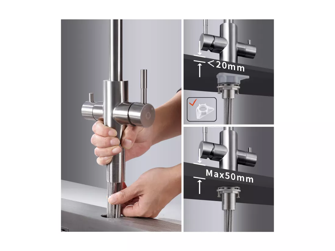 Cecipa max Mitigeur Cuisine Purificateur d'eau pour l'Eau Chaude/Froide et l'Eau Filtrée, Robinet de Cuisine pour Système D'osmose - Brossé,EU Modèle