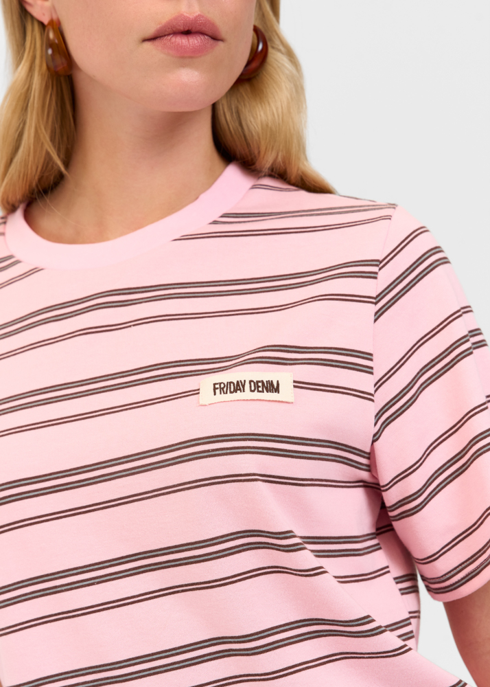 Friday Denim striped t-shirt lichtroze