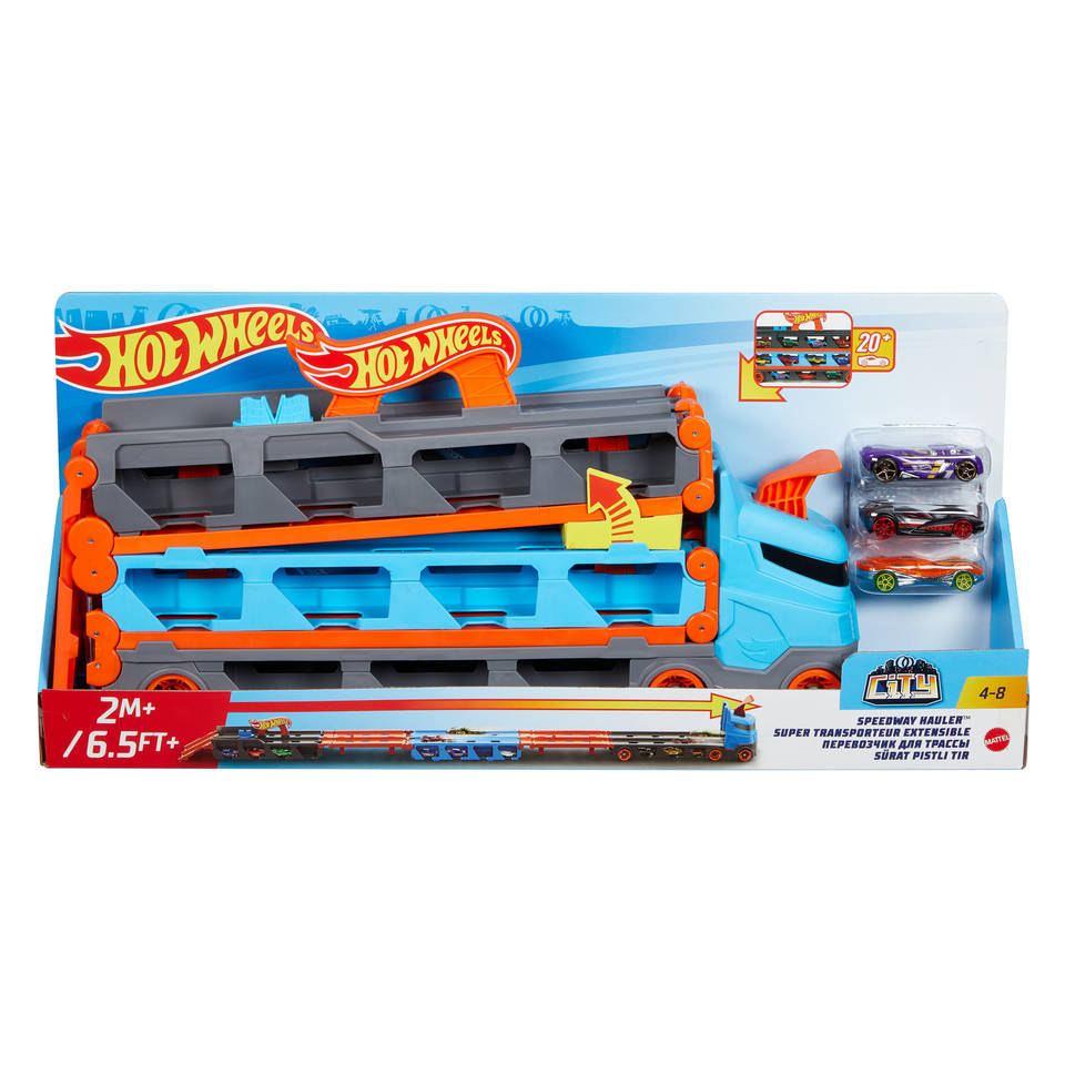 Hot Wheels City racebaanlanceerder + 3 auto's