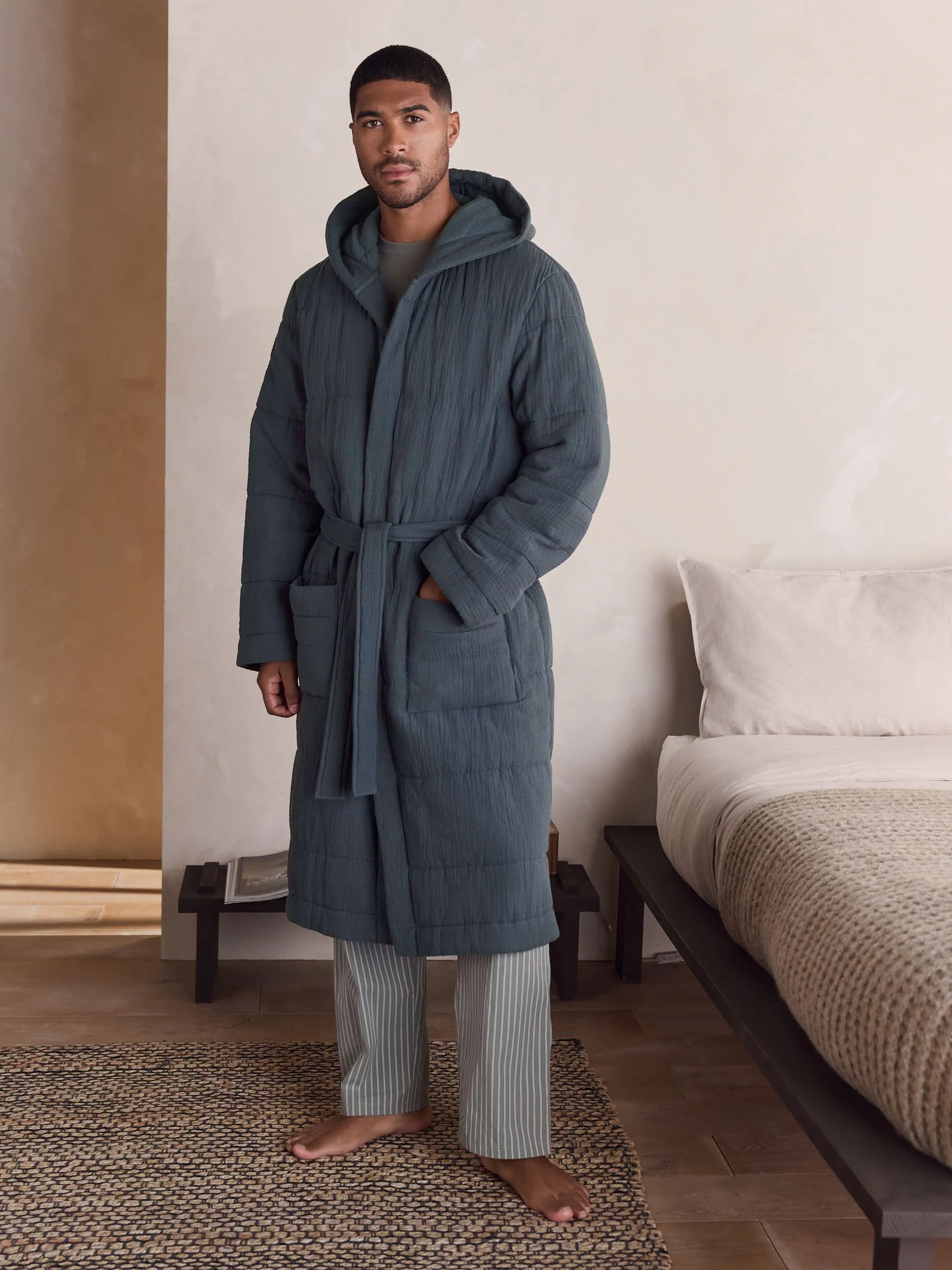 Leisteen grijs - Quilted Cheesecloth Dressing Gown