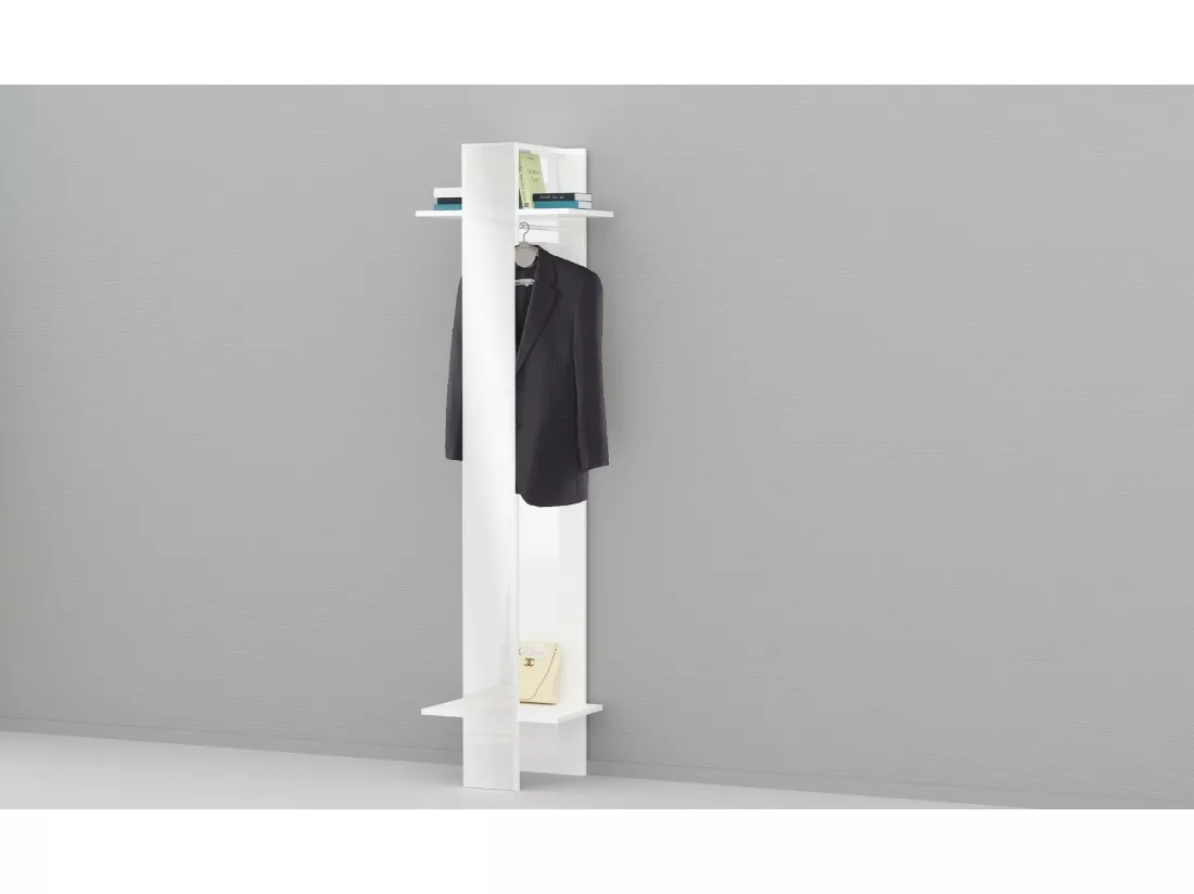 Meuble d'entrée Violantino, Armoire multifonctionnelle, Cintre mural avec miroir, 50x35h190 cm, Blanc