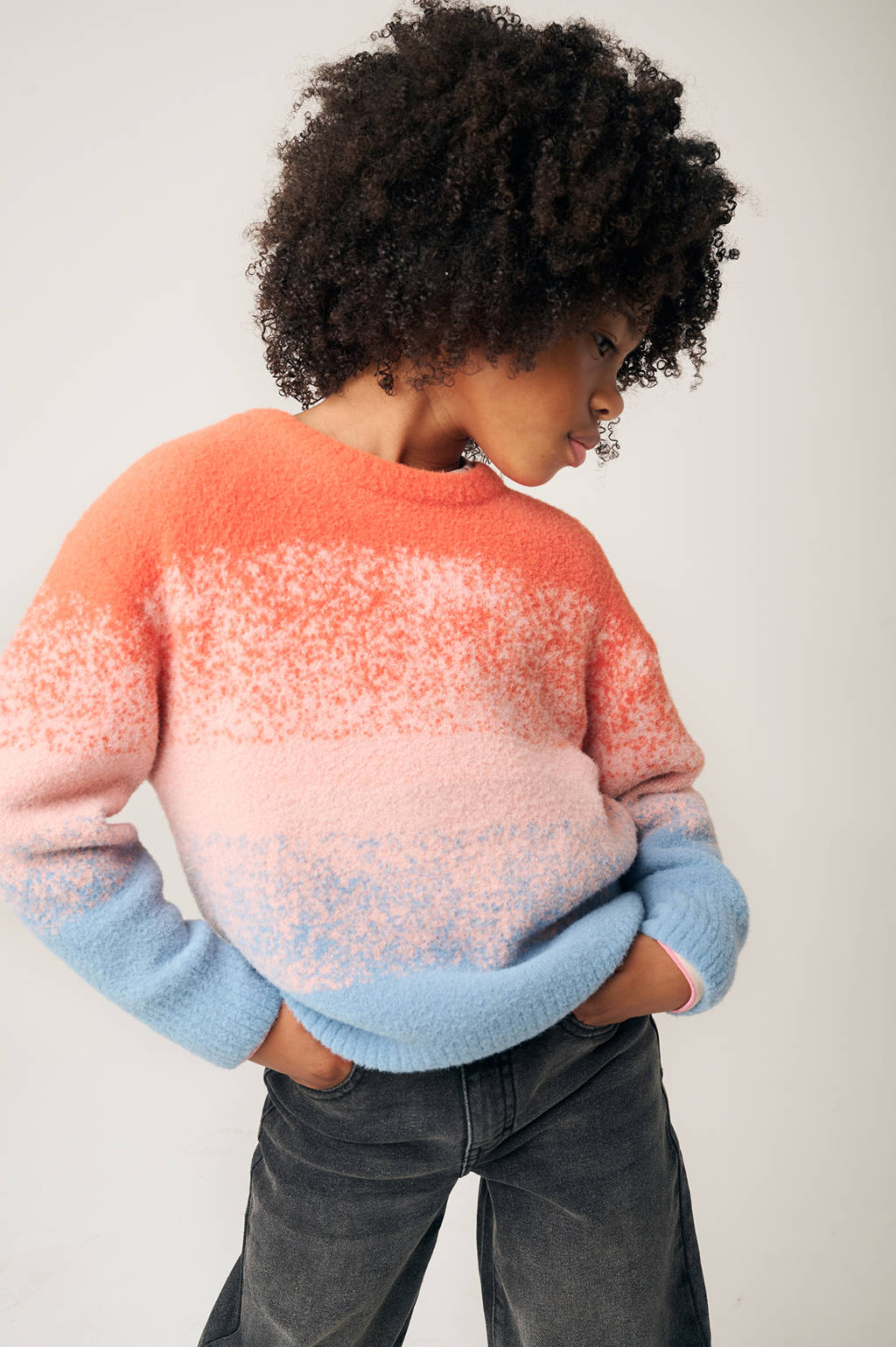 Tumble 'n Dry trui Savoir met wol oranje/lichtroze/lichtblauw