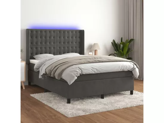 Sommier tapissier matelas et LED Gris foncé 140x190 cm Velours