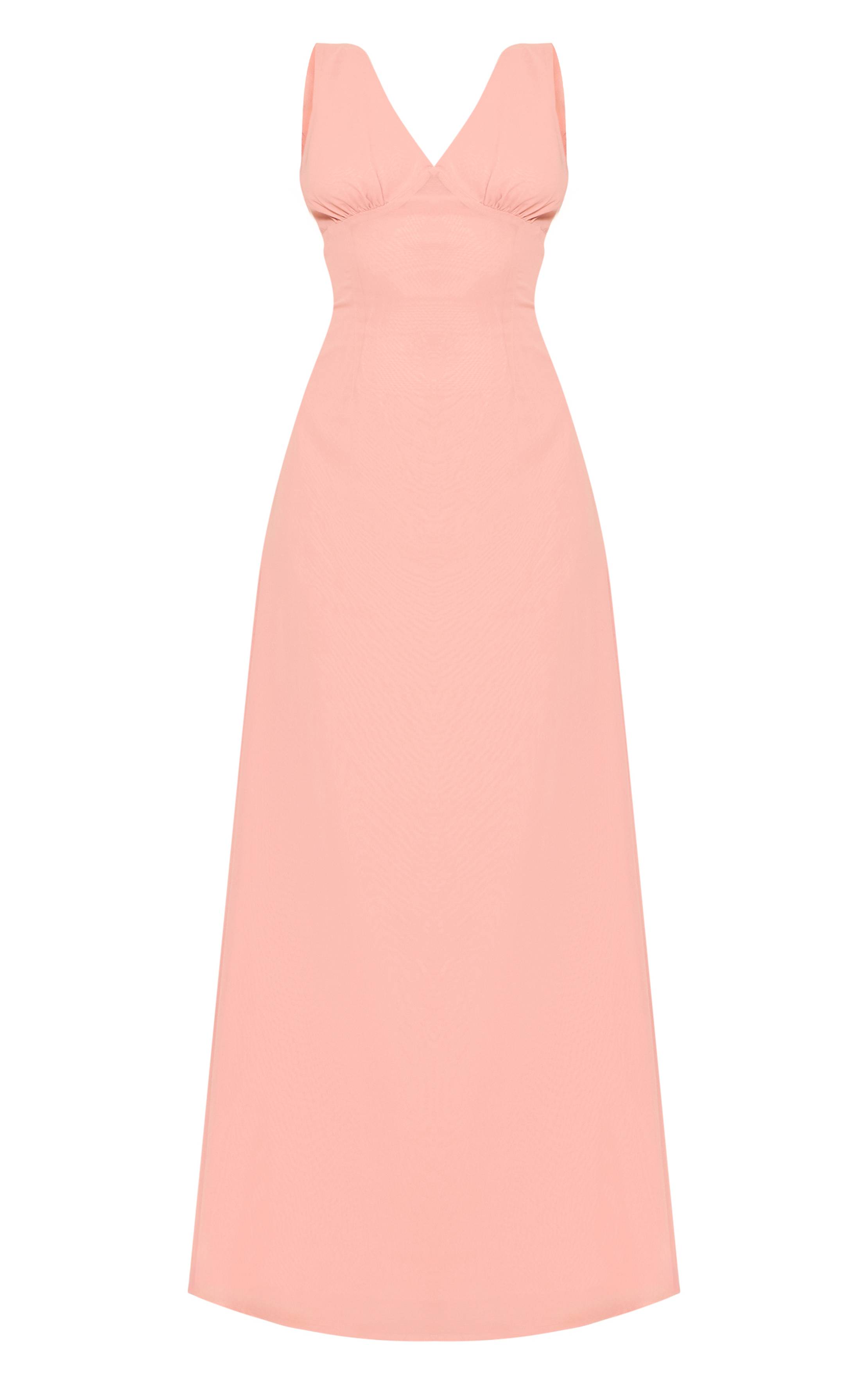 Rose Pâle Robe Longue En Mousseline Sans Manches À Décolleté Plongeant