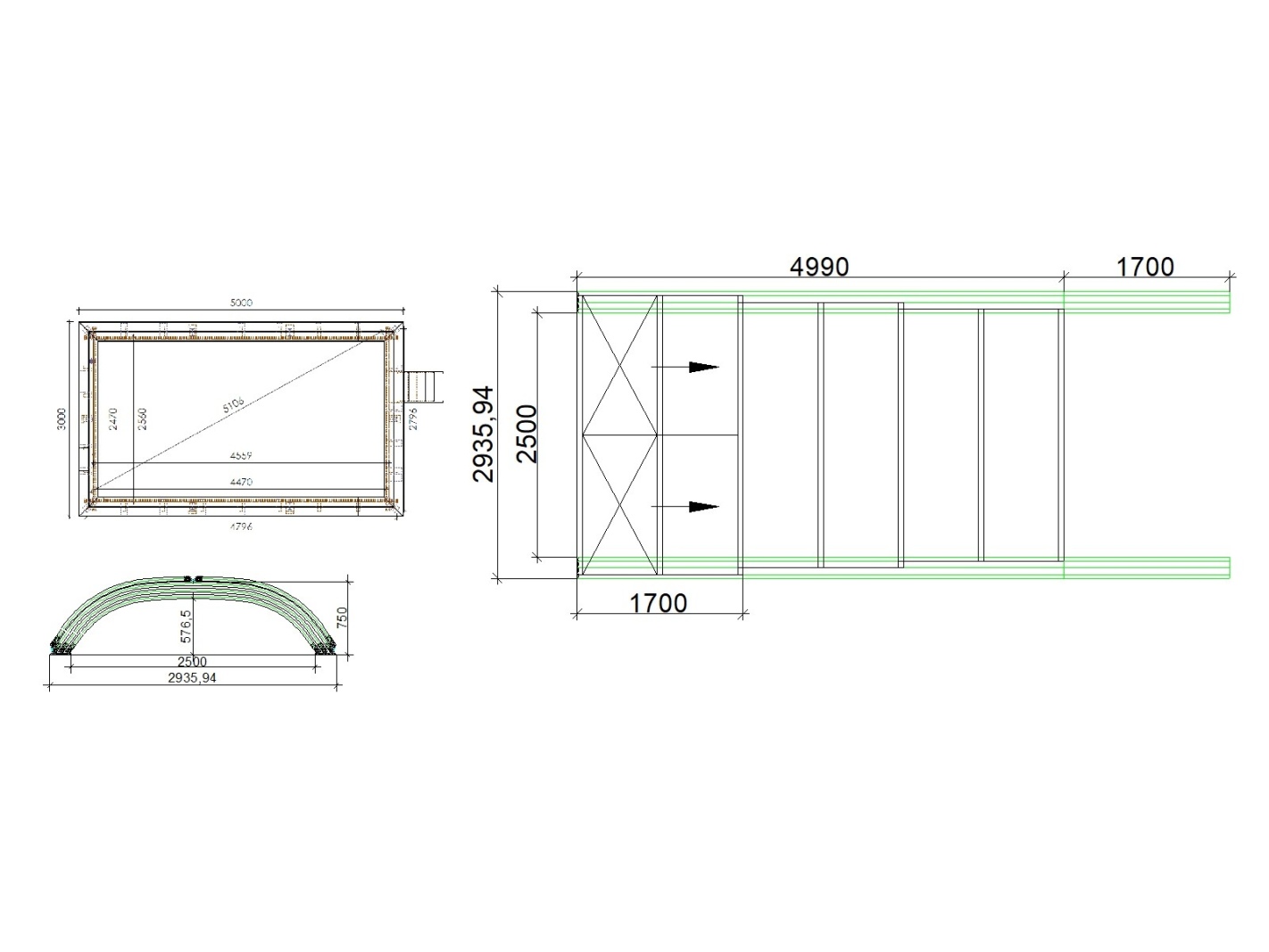 Abri de piscine skyline pour les modèles 5x3 m - bas86, bas786 - polycarbonate alvéolaire 8 mm - couleur ral7037 gris