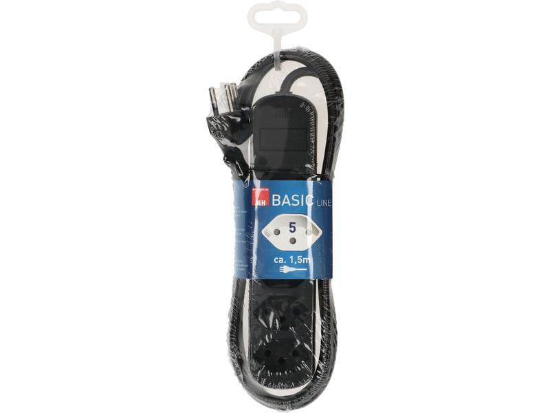 Max Hauri Steckdosenleiste Basic-Line 5x T13 Schwarz, 1.5 M Mehrfachsteckdose