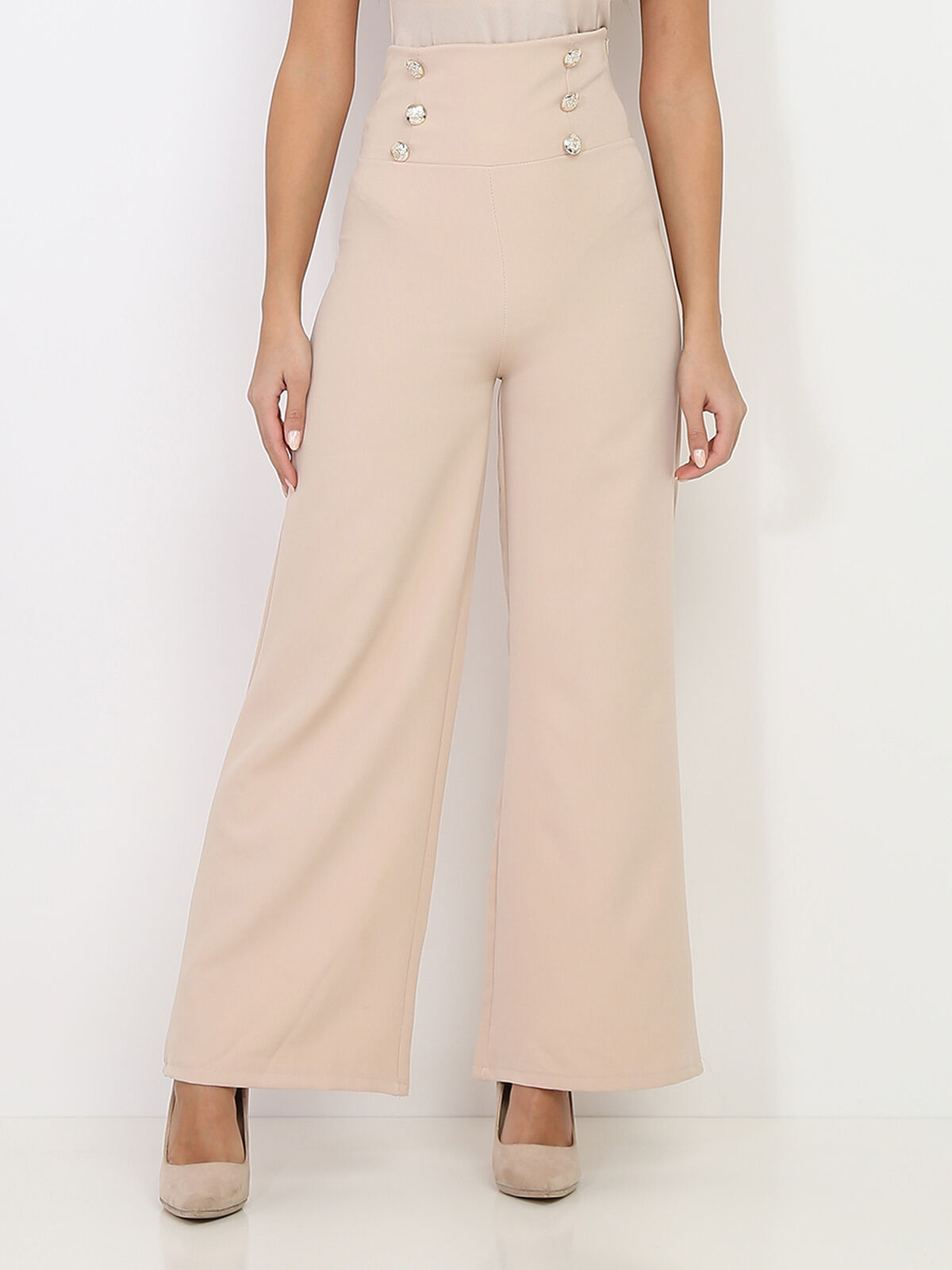 Pantalon palazzo à boutons- Beige