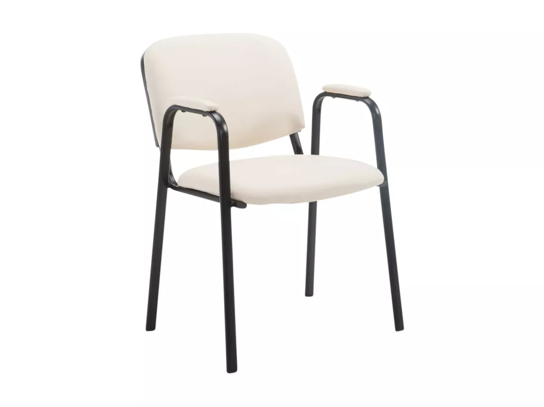 Lot de 4 Chaise de salle à manger - Similicuir & Métal noir mat - Crème - Ken Pro