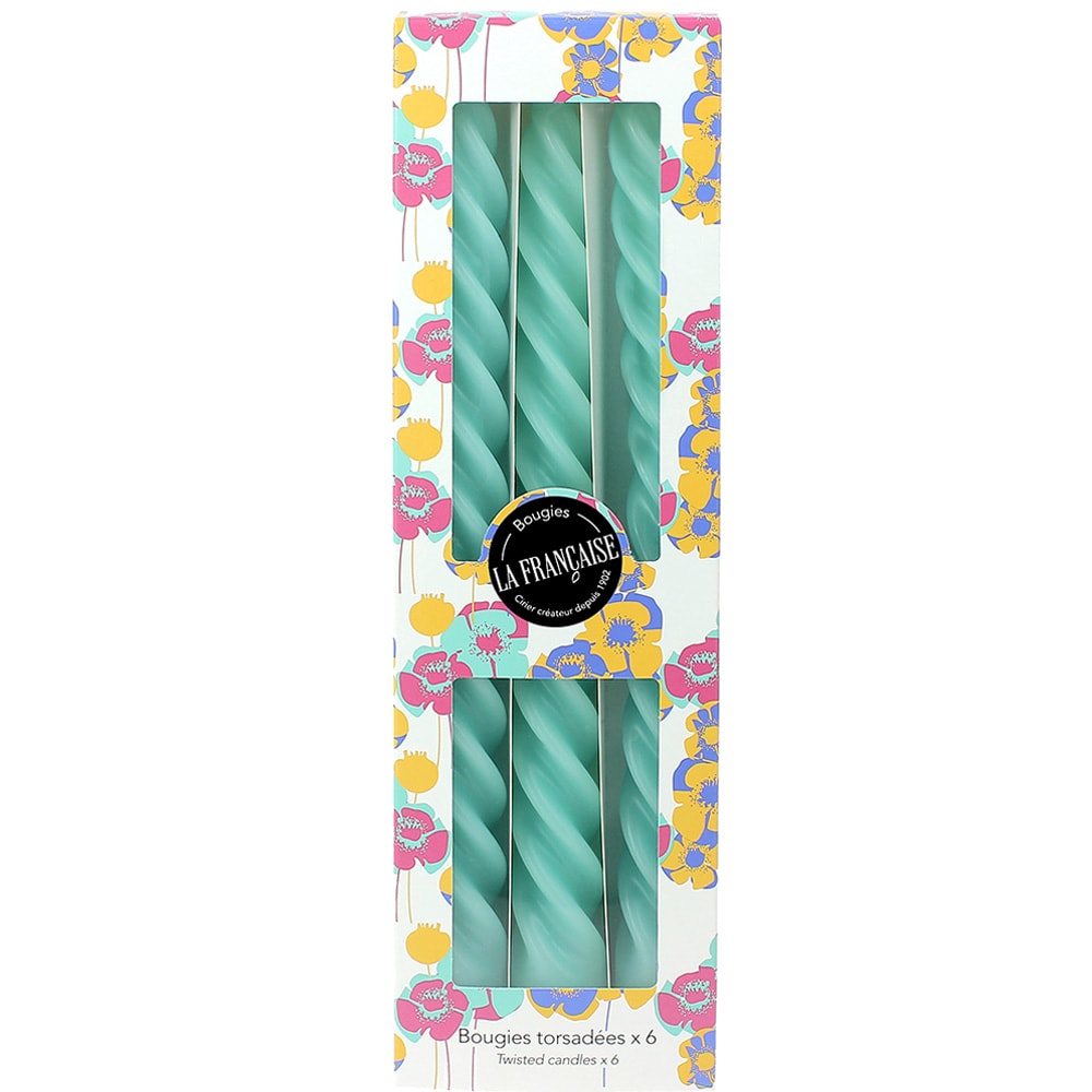 Coffret de 6 bougies torsadées - Vert menthe