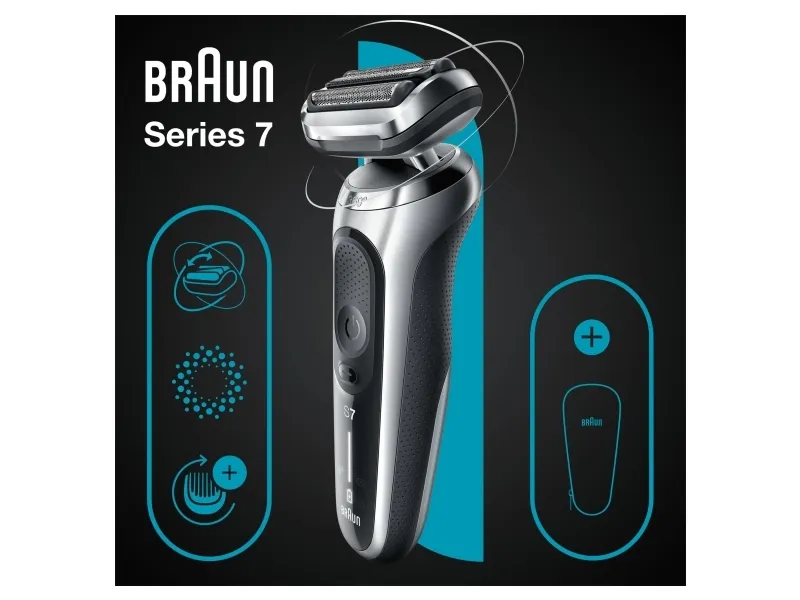 Braun Series 7 71-S1000s, Folie shaver, Sølv, AutoSense, 360° Adaptive system, Knapper, LED, Batteri