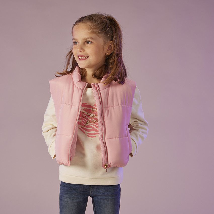 Sweat en molleton uni print fantaisie pour fille - Ecru